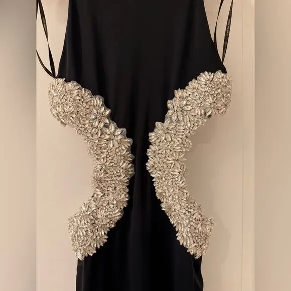 NWOT BRONX AND BANCO Camila Black Rhinestone Cutout Gown - Picture 8 of 16